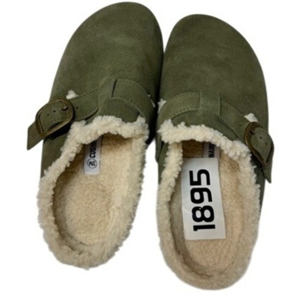 Cushionaire Women's Green Suede Shearling‎ Lined Clogs Mules Size 9M